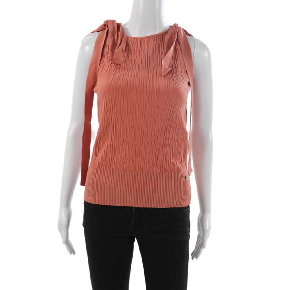 Chanel Women Sleeveless Basic Tank Top Orange 79% Cupro Round Neck Size 34